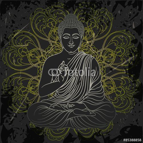 Vintage poszter ülő Buddha a grunge háttér fölött, Premium Kollekció