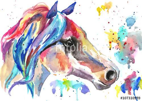 Horse head. Color watercolor illustration. Hand drawn, Premium Kollekció