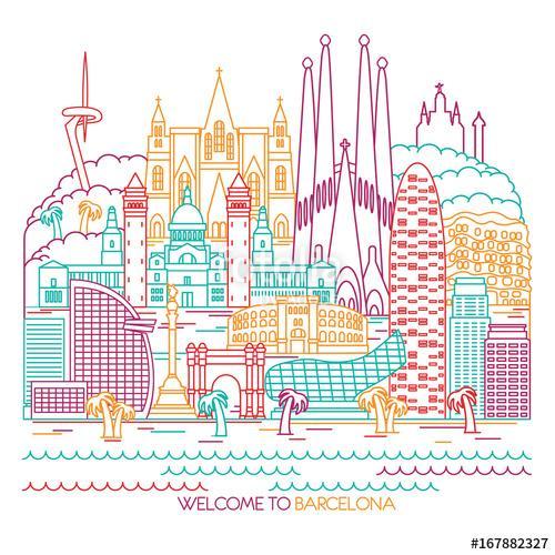 Barcelona skyline detailed silhouette. Vector line illustration, Premium Kollekció