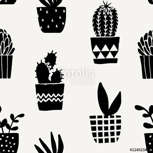 Succulent Plant Pots Seamless Pattern, Premium Kollekció