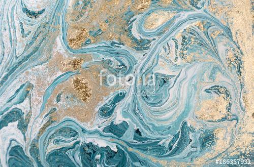 Marble abstract acrylic background. Blue marbling artwork texture. Golden glitter., Premium Kollekció