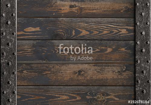 medieval metal frame over wooden planks 3d illustration, Premium Kollekció