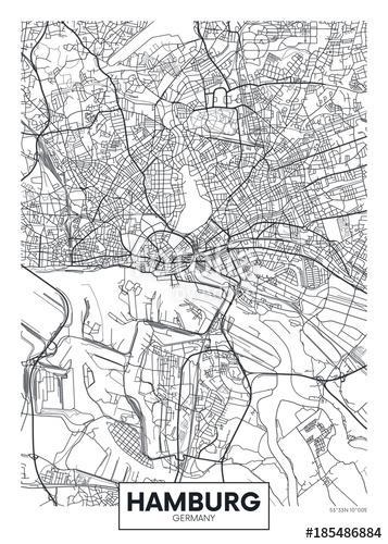 Detailed vector poster city map Hamburg, Premium Kollekció