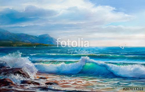 Sunset on the sea, painting by oil on canvas., Premium Kollekció