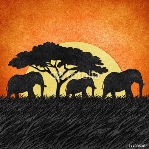Szavannai naplemente elefántokkal, 