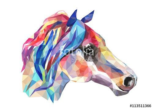 Horse head, mosaic. Trendy style geometric on white background., Premium Kollekció