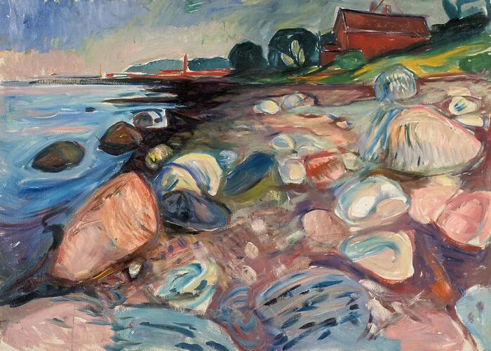 Tengerpart piros házikóval, Edvard Munch