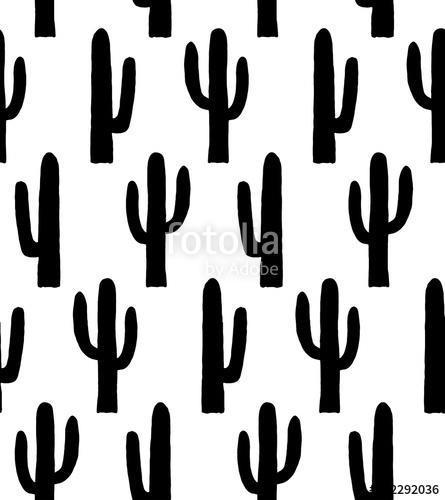 Black and white cactus pattern. Botanical background, Premium Kollekció
