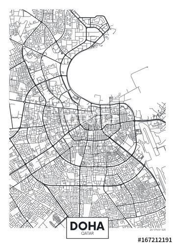 Detailed vector poster city map Doha, Premium Kollekció
