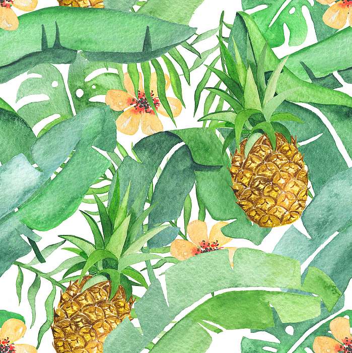 Tropical leaves and pineapple saemless pattern, Premium Kollekció