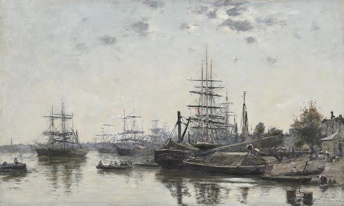 Bordeaux látképe a  Quai des Chartrons folyóról, Eugène Louis Boudin