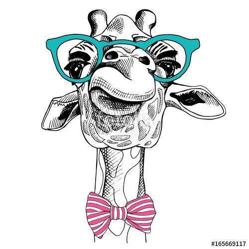 Giraffe portrait in a glasses and with tie. Vector illustration., Premium Kollekció