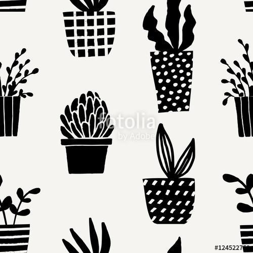 Succulent Plant Pots Seamless Pattern, Premium Kollekció