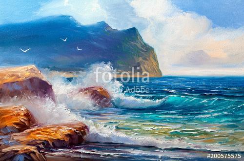 Seascape  painting .Sea wave., Premium Kollekció