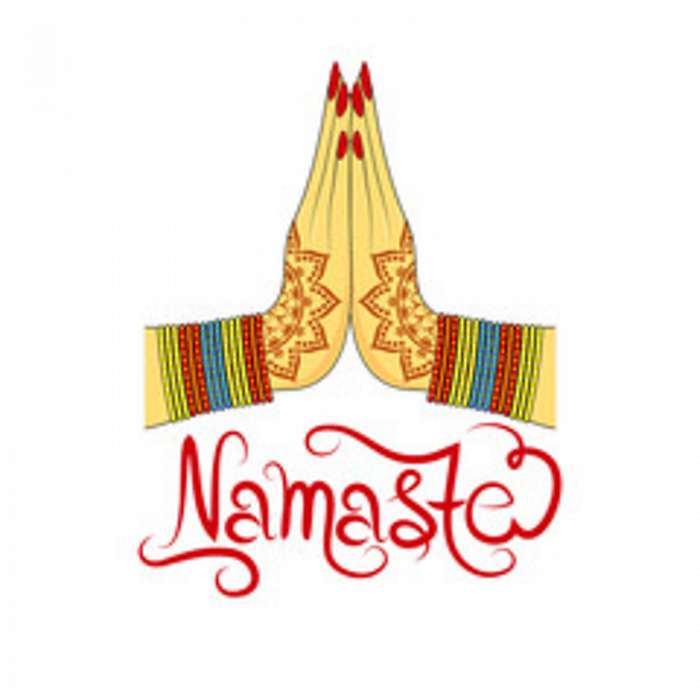 Női kéz, Namaste hindu köszöntés felirattal , 