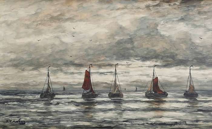 Halászbárkák a tengeren (c. 1875), Hendrik Willem Mesdag