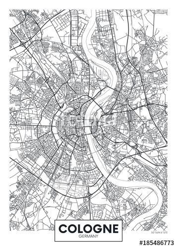 Detailed vector poster city map Cologne, Premium Kollekció