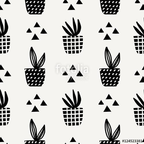 Succulent Plant Pots Seamless Pattern, Premium Kollekció