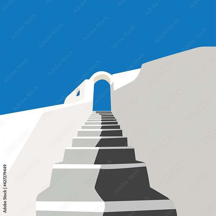 Santorini poszter, minimal lépcső art, Partner Kollekció