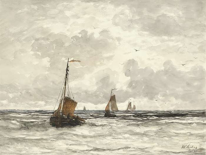 Halászhajók a hullámtörésben (c.1880), Hendrik Willem Mesdag Halászhajók a hullámtörésben (c.1880), Hendrik Willem Mesdag