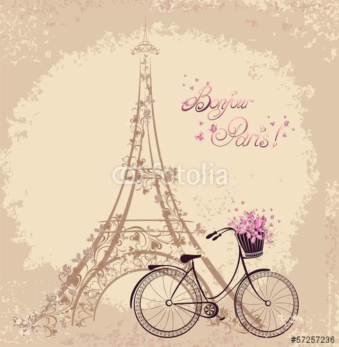 Bonjour Párizs Eiffel-torony és kerékpár - vintage, Premium Kollekció