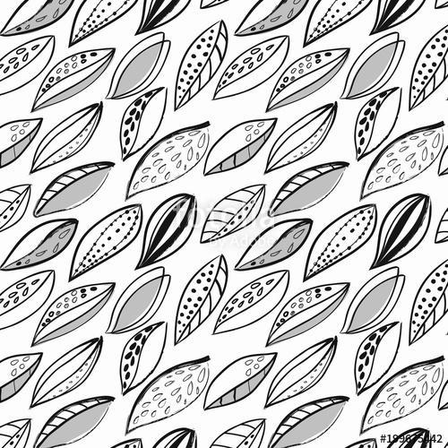 dynamic monochrome,black and white foliage doodle pattern, Premium Kollekció