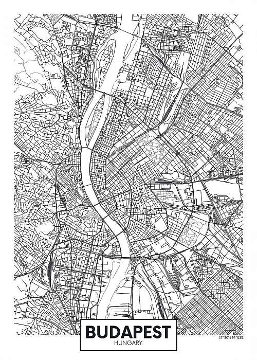 Detailed vector poster city map Budapest, Premium Kollekció