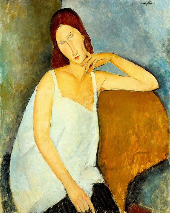 Jeanne Hebuterne portréja fehér hálóingben (színverzió v2), Modigliani
