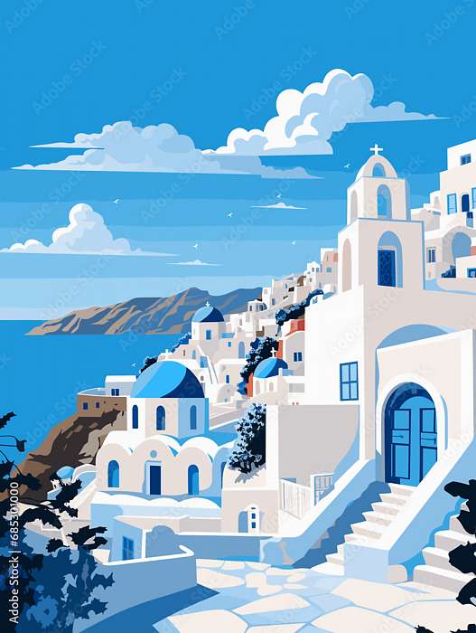 Santorini poszter felhőkkel, Partner Kollekció Santorini poszter felhőkkel, Partner Kollekció