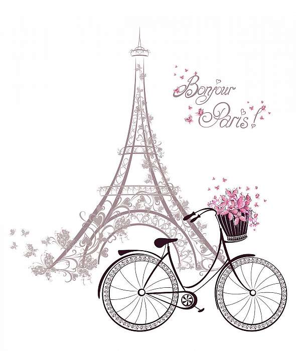 Bonjour Párizs Eiffel-torony és kerékpár - rajz, Premium Kollekció