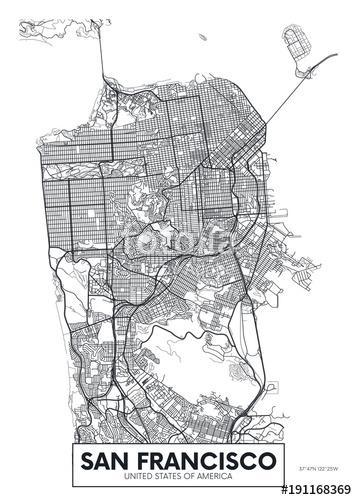 Vector poster map city San Francisco, Premium Kollekció