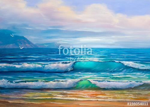 Oil  painting of the sea on canvas., Premium Kollekció