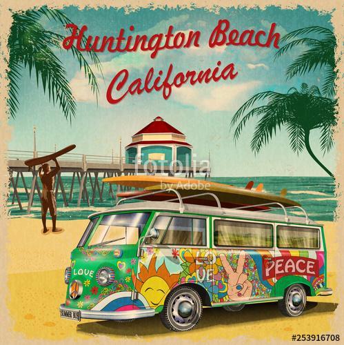 Huntington Beach,California retro poster., Premium Kollekció