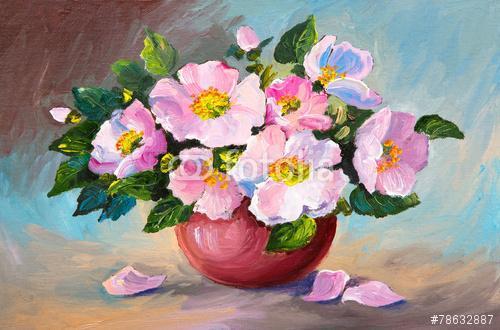 Rózsaszín virágok vázában (olajfestmény reprodukció), Partner Kollekció