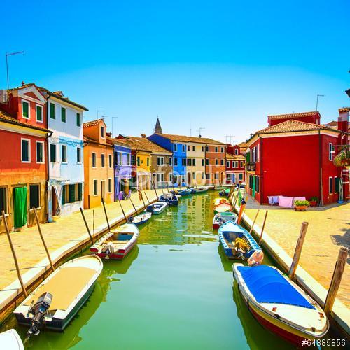 Velence, Burano sziget-csatorna, színes házai, Premium Kollekció
