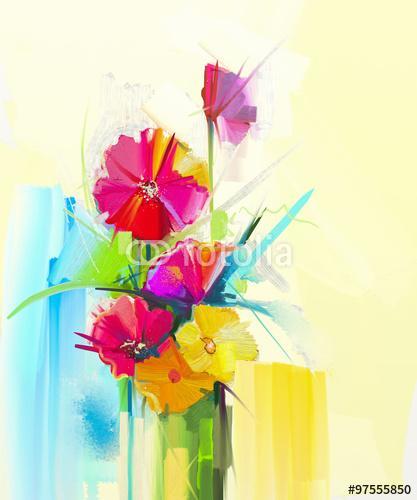 Absztrakt virágok vázában (olajfestmény reprodukció), Partner Kollekció
