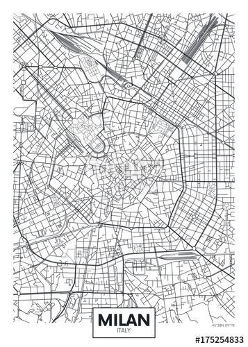 Részletes vektor poszter várostérkép Milánó, Premium Kollekció