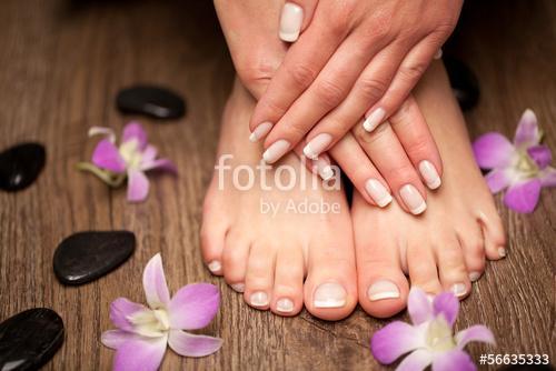 Relaxing pink manicure and pedicure with a orchid flower, Premium Kollekció