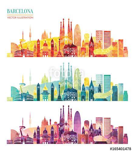Barcelona skyline detailed silhouette. Travel and tourism backgr, Premium Kollekció