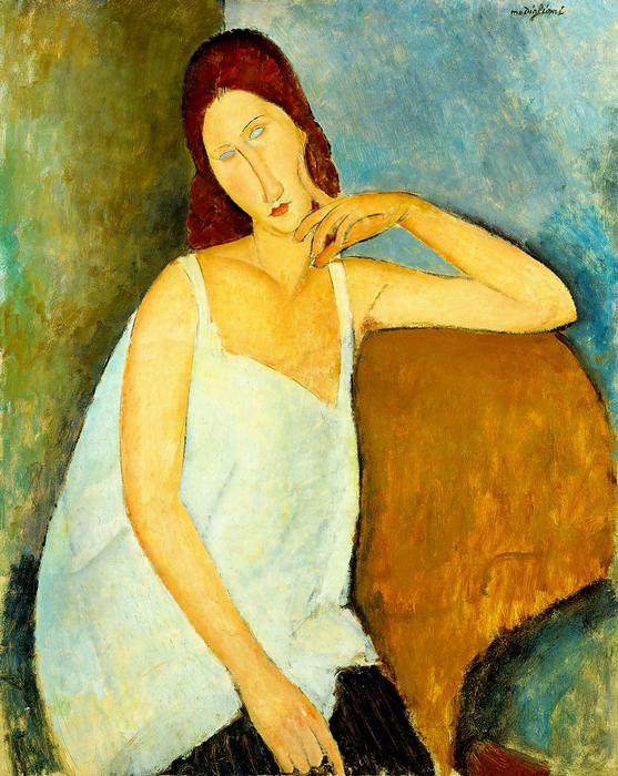 Jeanne Hébuterne portréja fehér hálóingben (színverzió v1), Modigliani