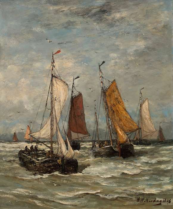 Halászbárkák a tengeren, Scheveningen (1896), Hendrik Willem Mesdag Halászbárkák a tengeren, Scheveningen (1896), Hendrik Willem Mesdag