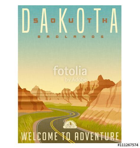 Retro style travel poster or sticker. United States, South Dakot, Premium Kollekció