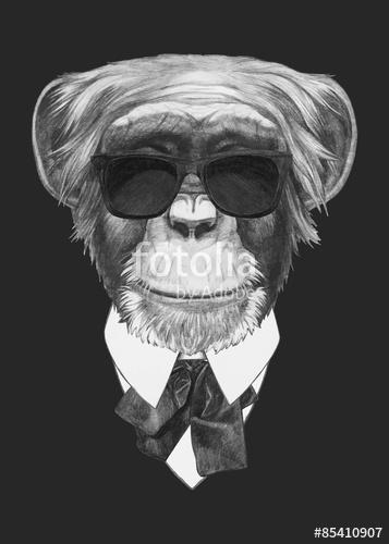 Hand drawn fashion Illustration of Monkey. Vector isolated eleme, Premium Kollekció