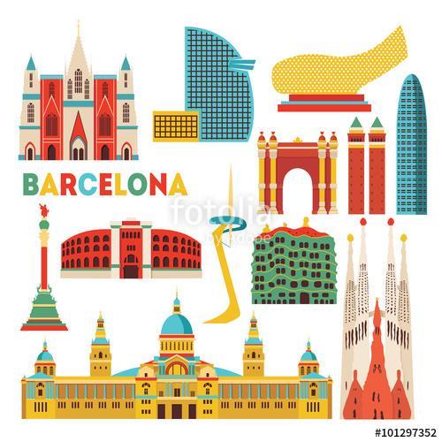 Barcelona  detailed monuments. Vector illustration, Premium Kollekció