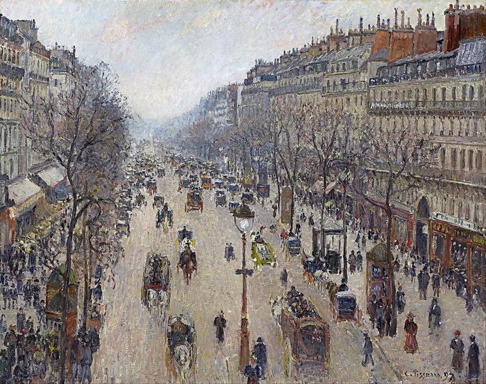 A Montmartre sugárút reggel, ködös időben, Camille Pissarro