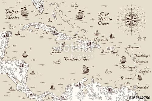 régi térkép a Karib-tenger, vektoros illusztráció, Premium Kollekció