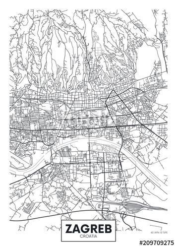 Detailed vector poster city map Zagreb, Premium Kollekció