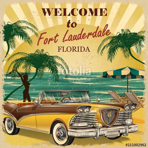 Welcome to Fort Lauderdale, Florida retro poster., Premium Kollekció