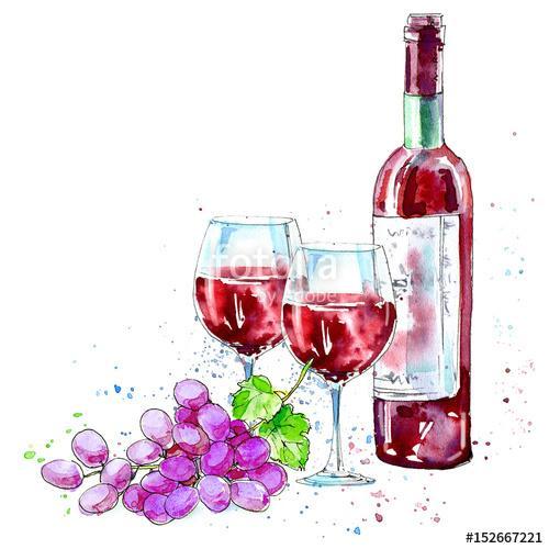Bor, pohár és szőlő (akvarell), Premium Kollekció