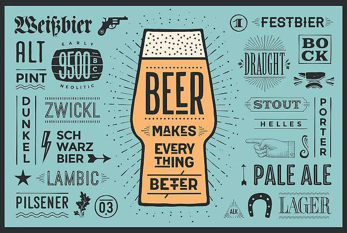 Poster or banner with text Beer Makes Everything Better and name, Premium Kollekció